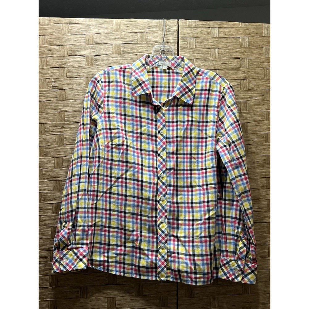 Talbots Vintage Women's Plaid Button-up Shirt Sz M Petite Bright Colors Good Con